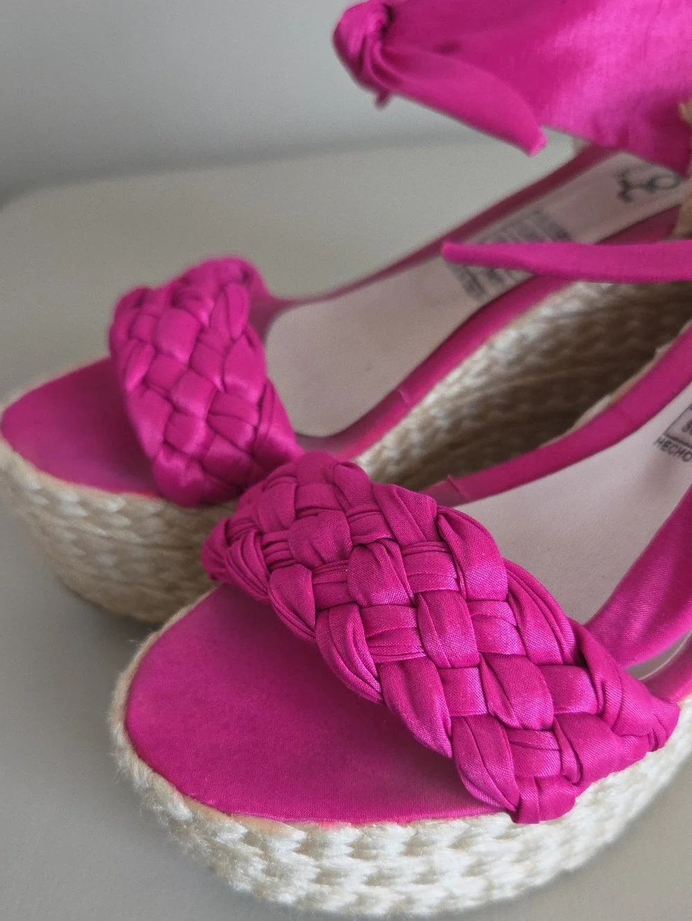 Women’s Bright Pink Braided Espadrille Wedge Sandals Size 7